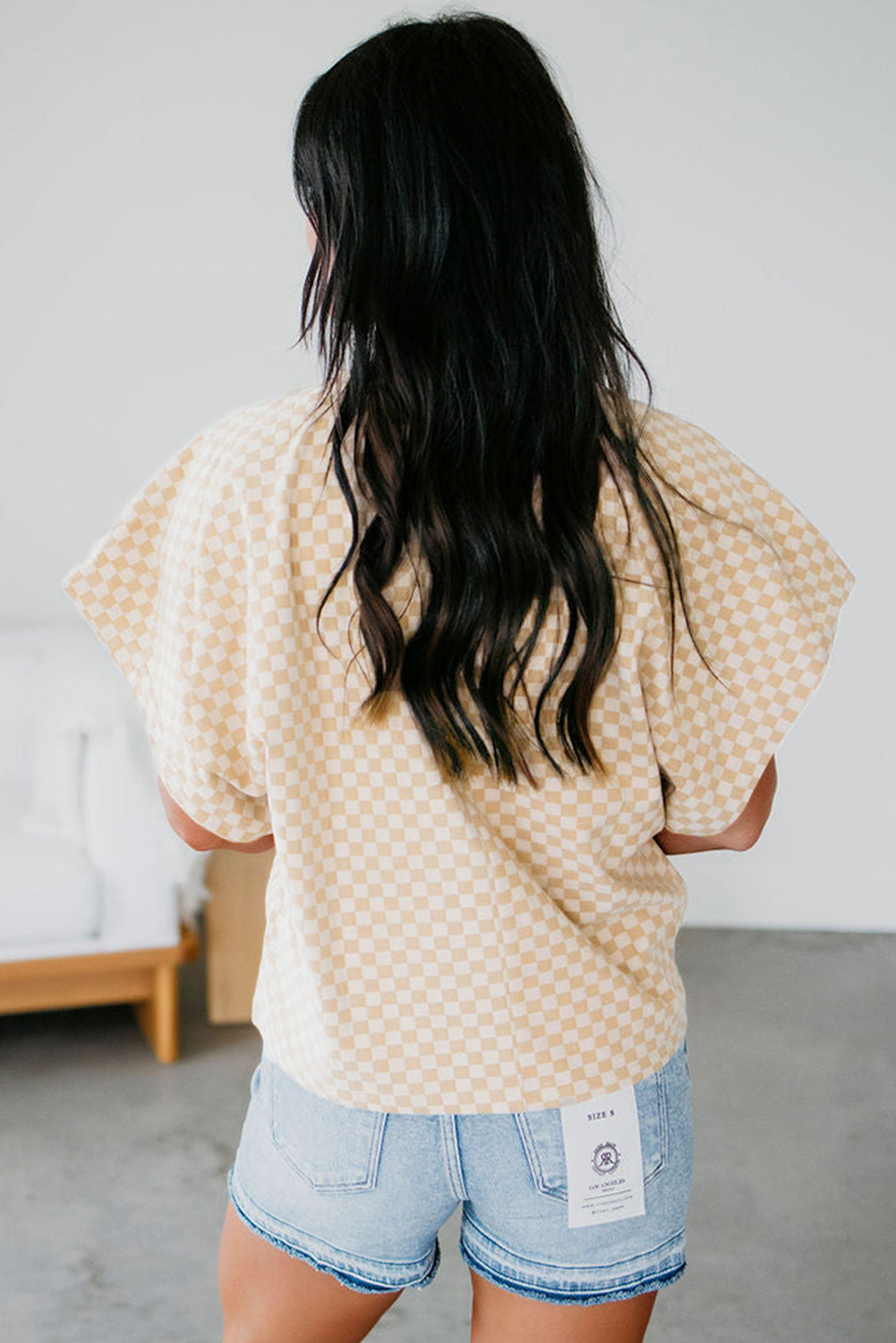 Khaki Checkered Batwing Sleeve Plus Size T Shirt