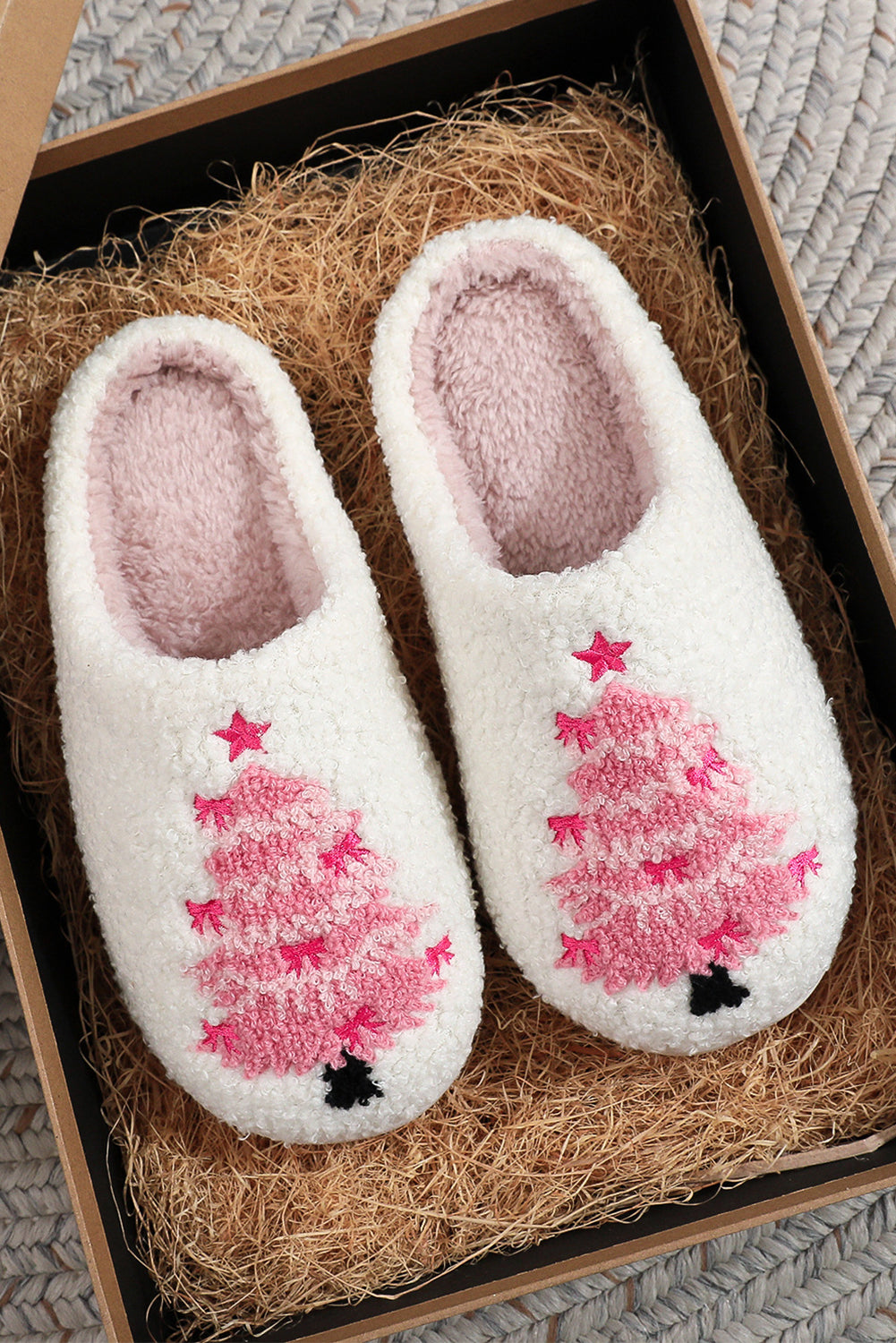 White Christmas Tree & Star Plush Slippers