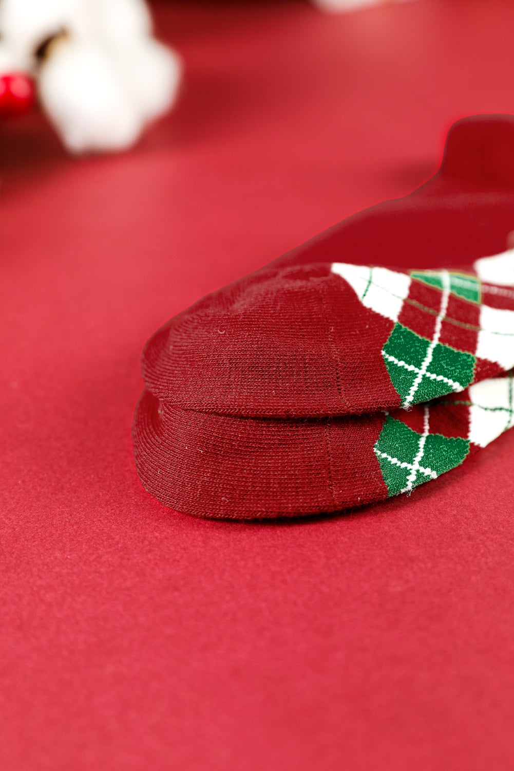 Fiery Red Classic Christmas Argyle Print Socks