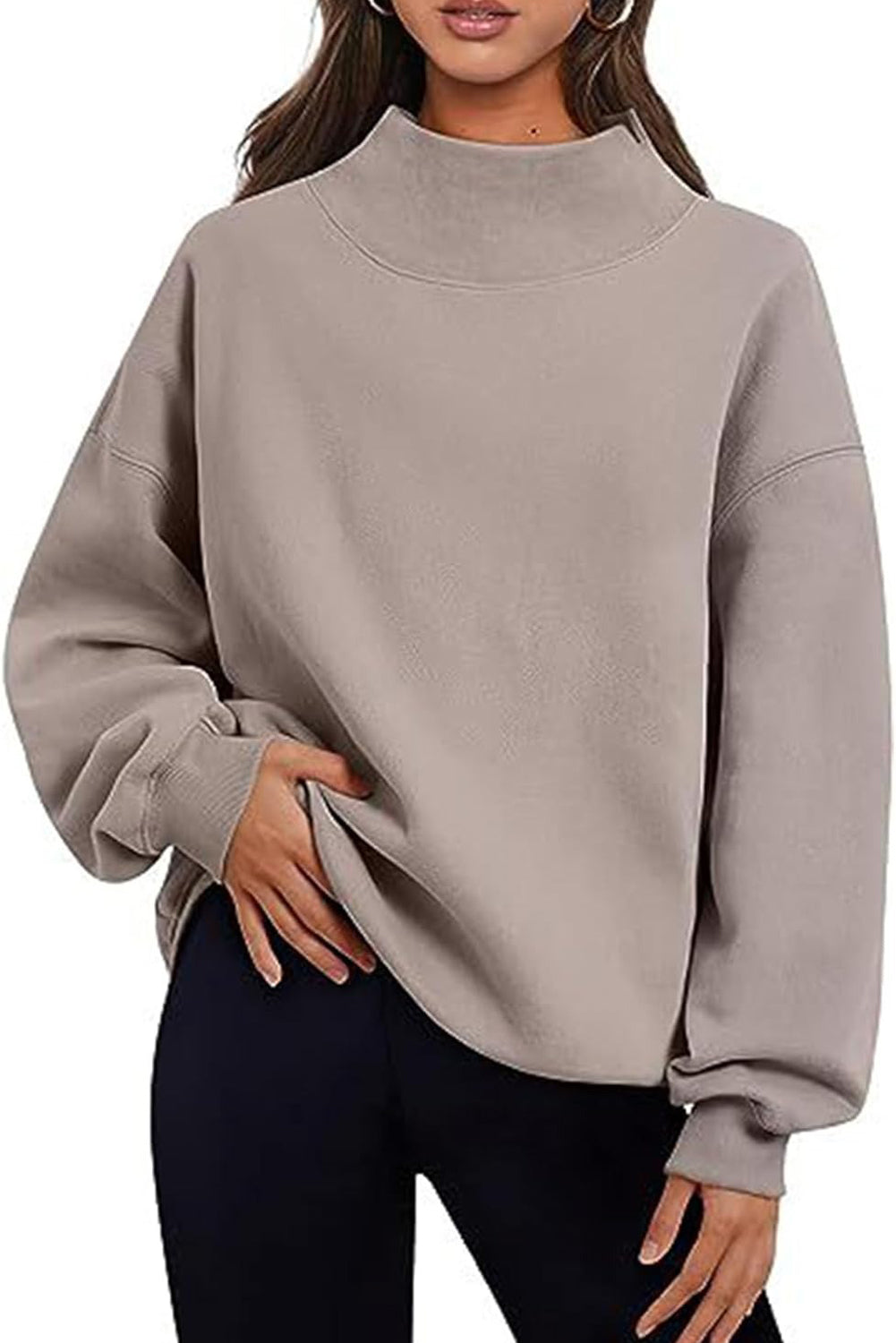 Goat Solid Color High Neck Long Sleeve Loose Sweatshirt