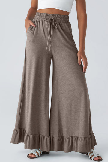 Dune Solid Color Ruffle Hem Wide Leg Pants
