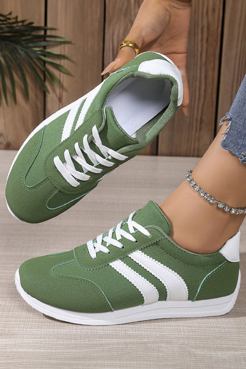 Blackish Green Patchwork Breathable Lace Up Sneakers