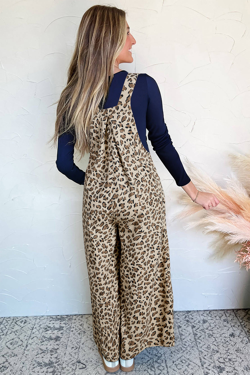 Brown Leopard Bib Wide Leg Jumpsuit