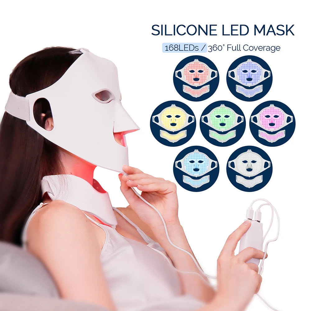 Foreverlily Face Neck Silicone LED Mask 7 Colors LED Light Photon Red Light Therapy 3D Flexible Facial Mask Anti-Ance Skin Care