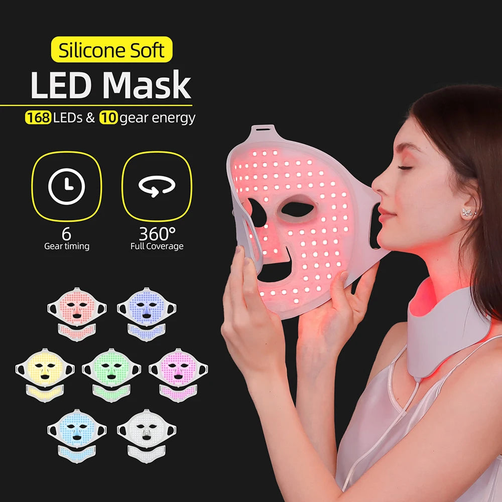 Foreverlily Face Neck Silicone LED Mask 7 Colors LED Light Photon Red Light Therapy 3D Flexible Facial Mask Anti-Ance Skin Care