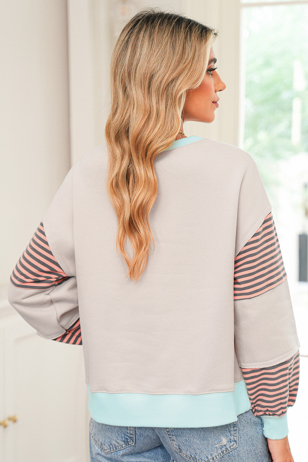Jet Stream Colorblock Patchwork Striped Sleeve Sweatshirt