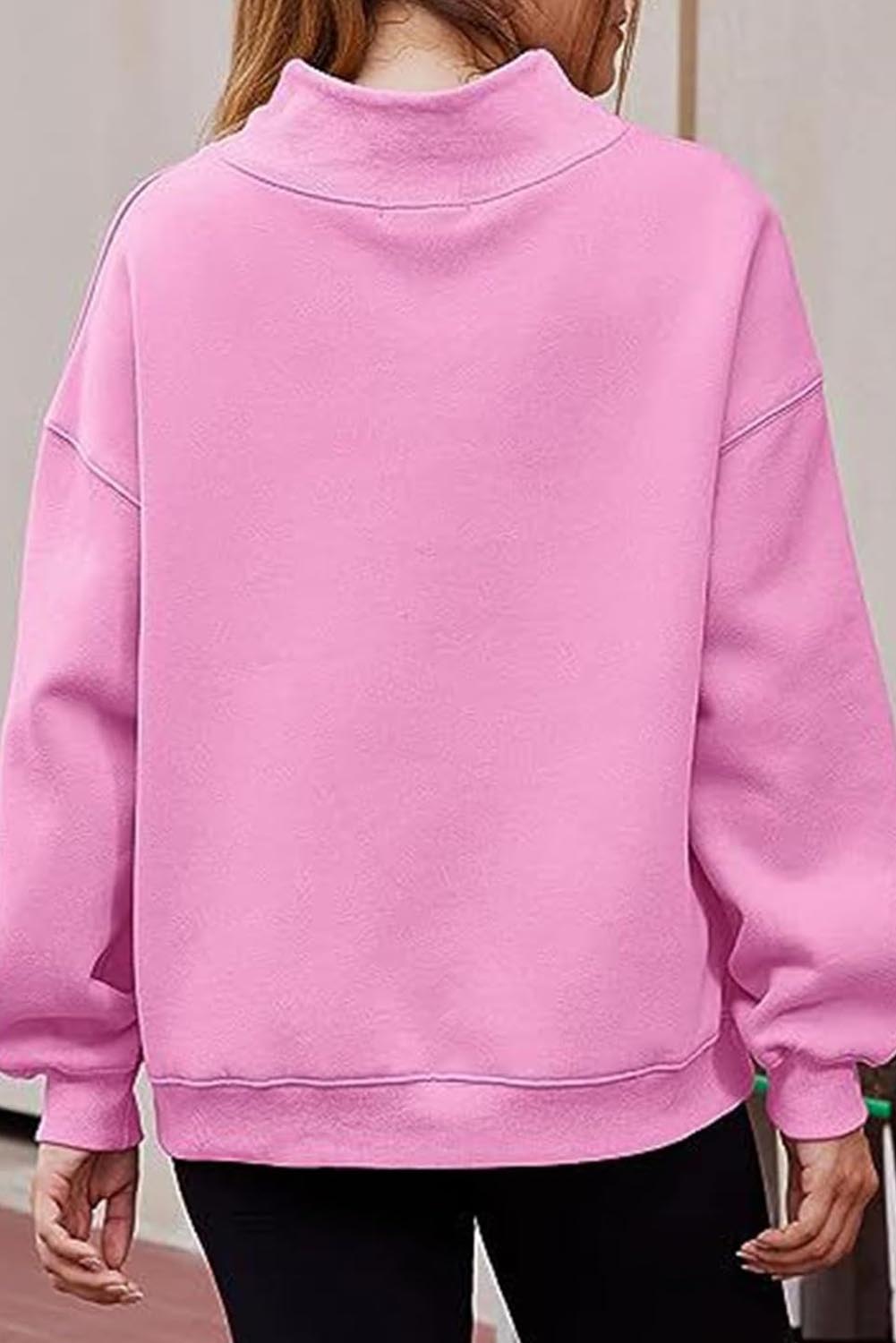 Bonbon Solid Color High Neck Long Sleeve Loose Sweatshirt