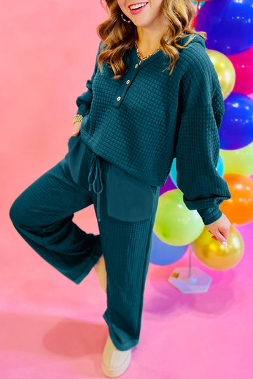 Skobeloff Checkered Texture Hooded Top and Loose Pants Set