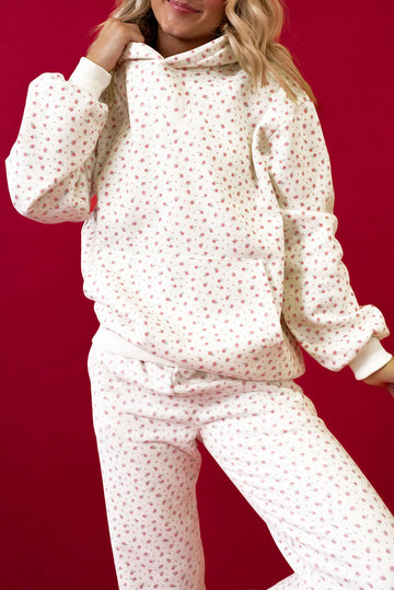 Pink Floral Kangaroo Pocket Hoodie Pants Set