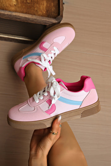 Rose Red Color Block Lace Up Sneakers