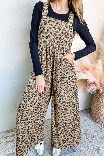 Brown Leopard Bib Wide Leg Jumpsuit